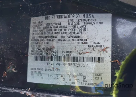 2003 Ford Mustang из США, поврежденный, VIN 1FAFP44443F329057